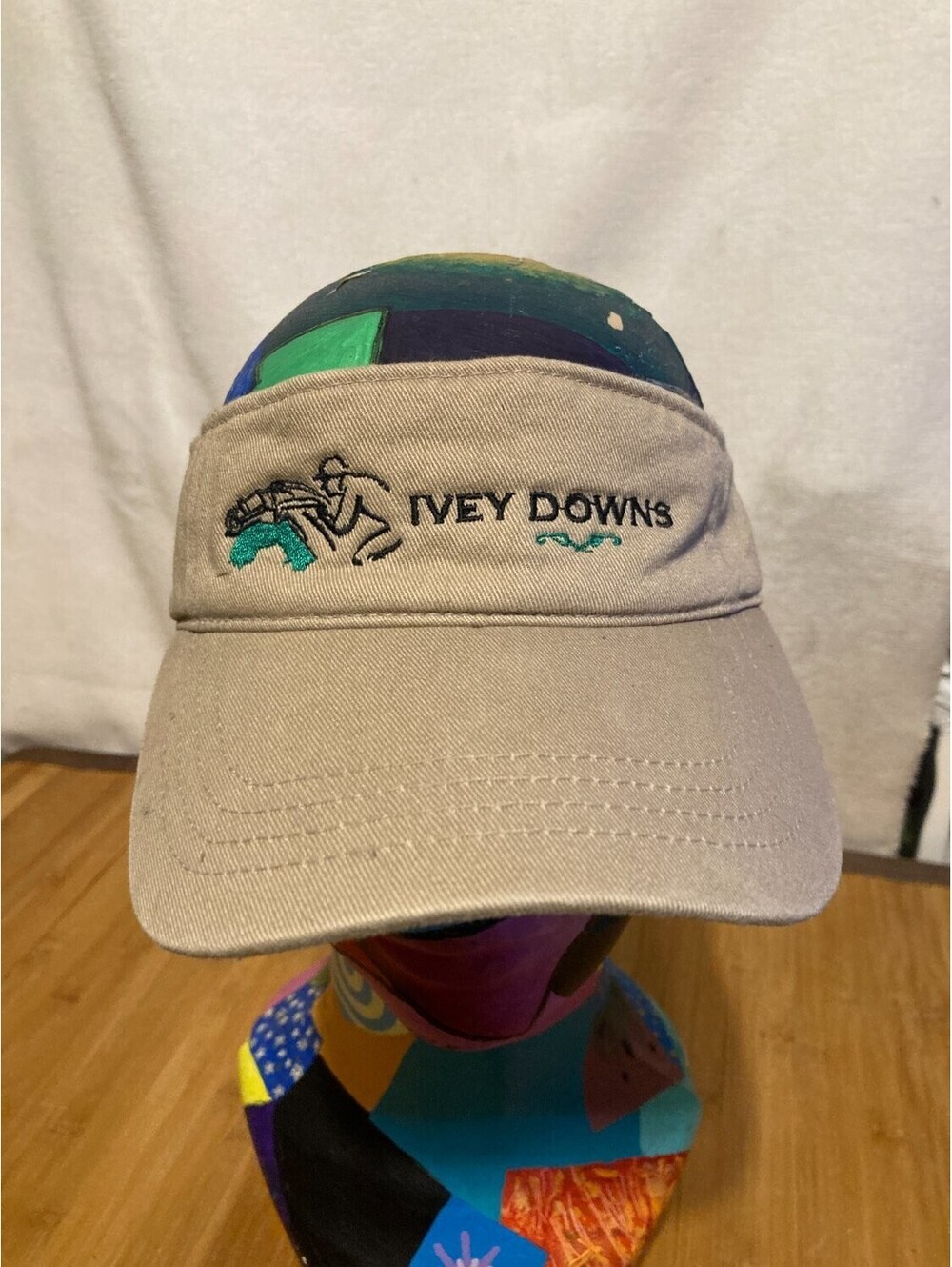 Dorfman Pacific Ivey Downs Horse Racing Sun Visor Hat Tan Cotton Adjustable